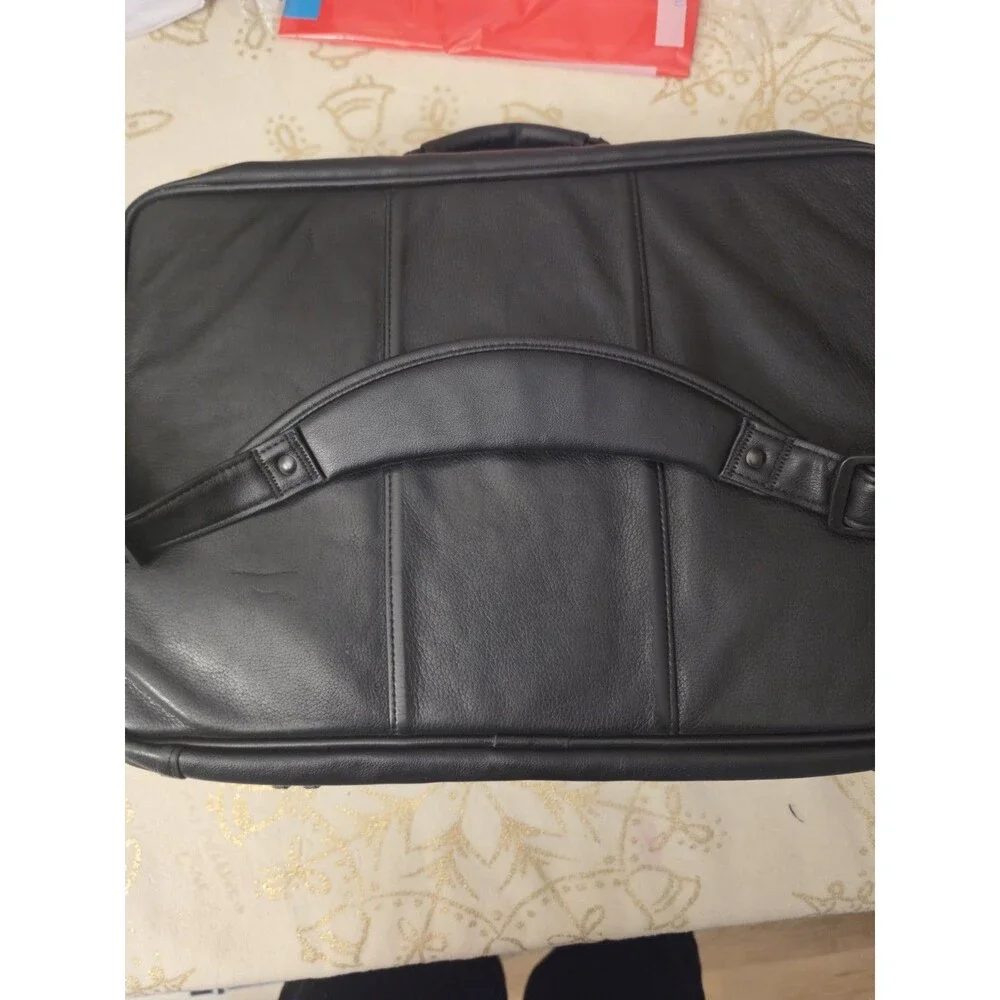 Case Tek Black Leather Laptop Briefcase Messenger Bag w/ Strap Organizer USA